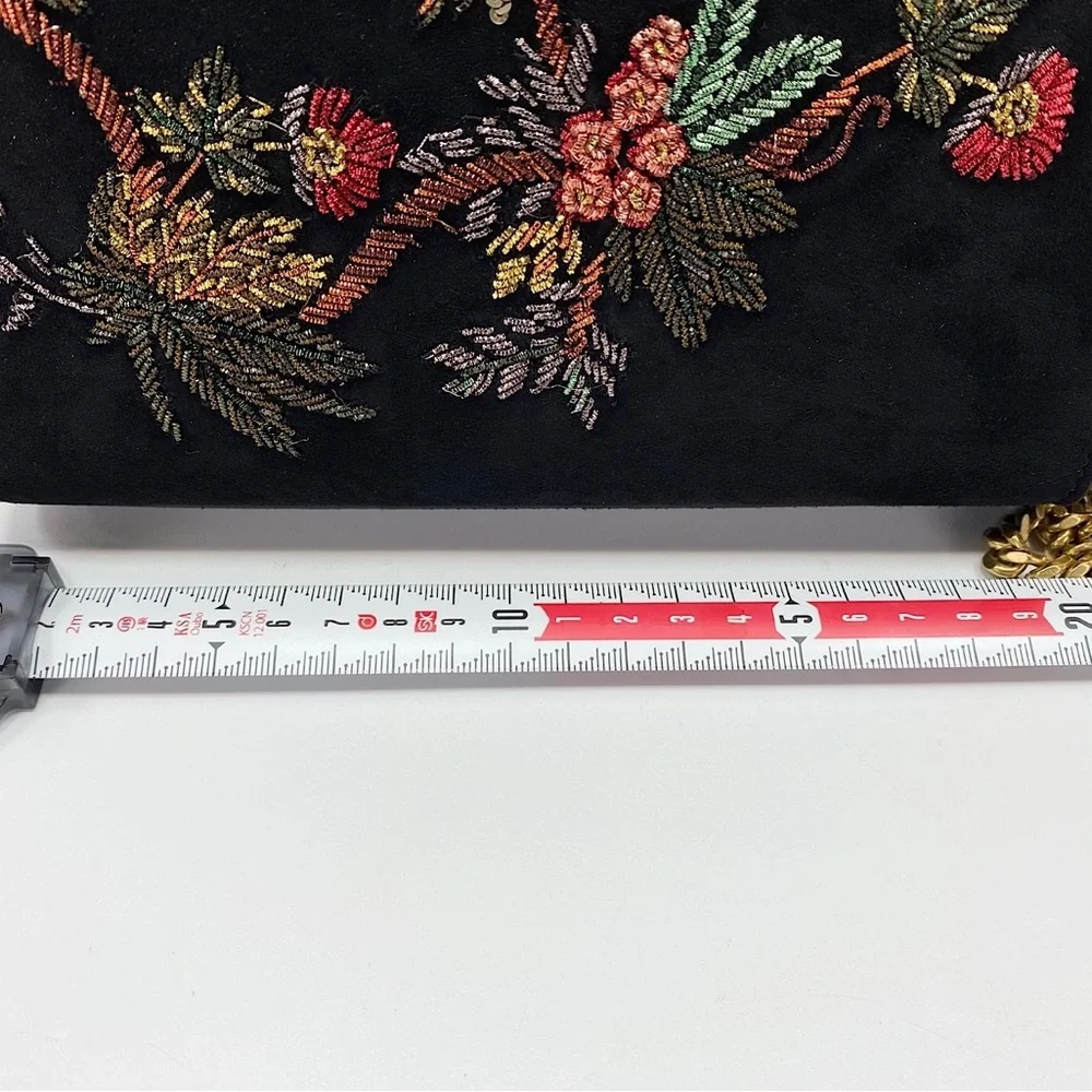 YSL Yves Saint Laurent Monogram Kate Chain Bag Black Suede Embroidered - Picture 7 of 7